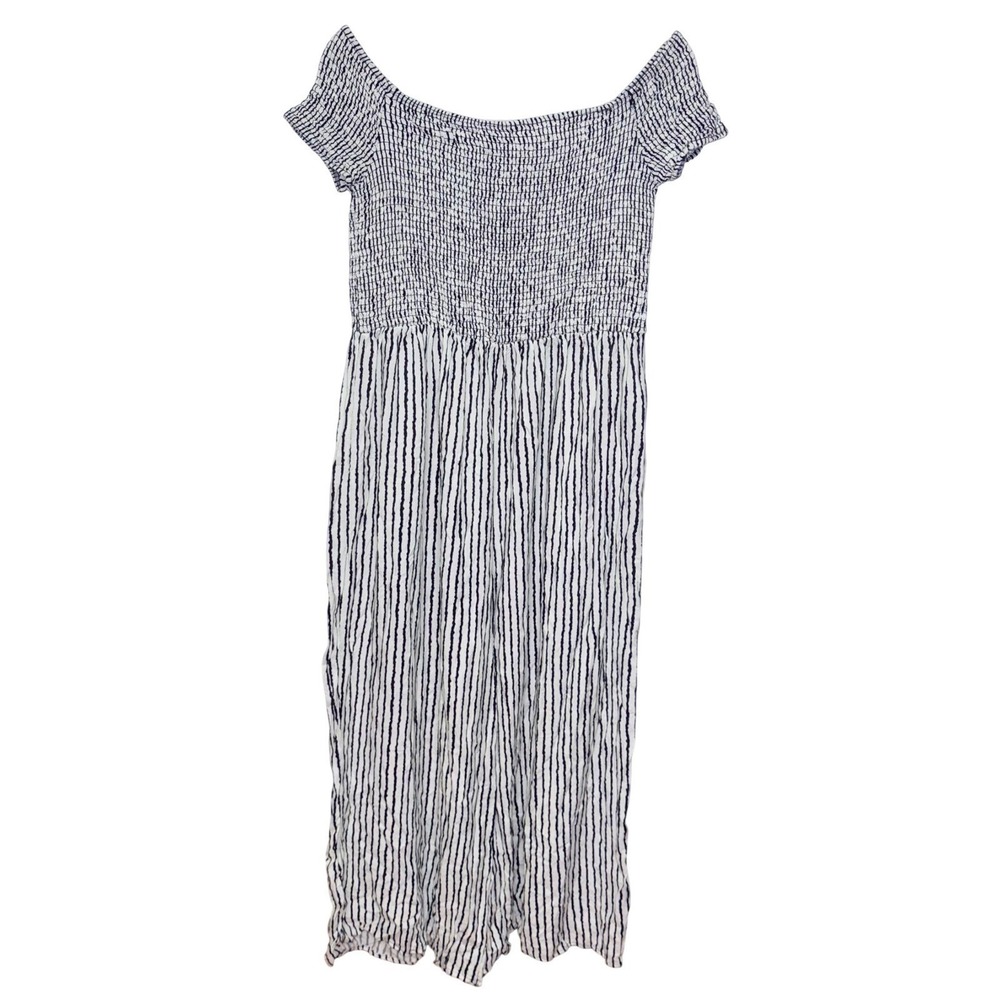 Just My Size Jumpsuit Women Wide Leg 3X Smocked Off Shoulder Striped Boho Summer